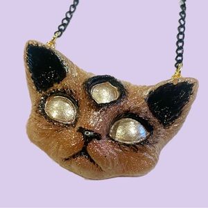 Pink third eye cat necklace
